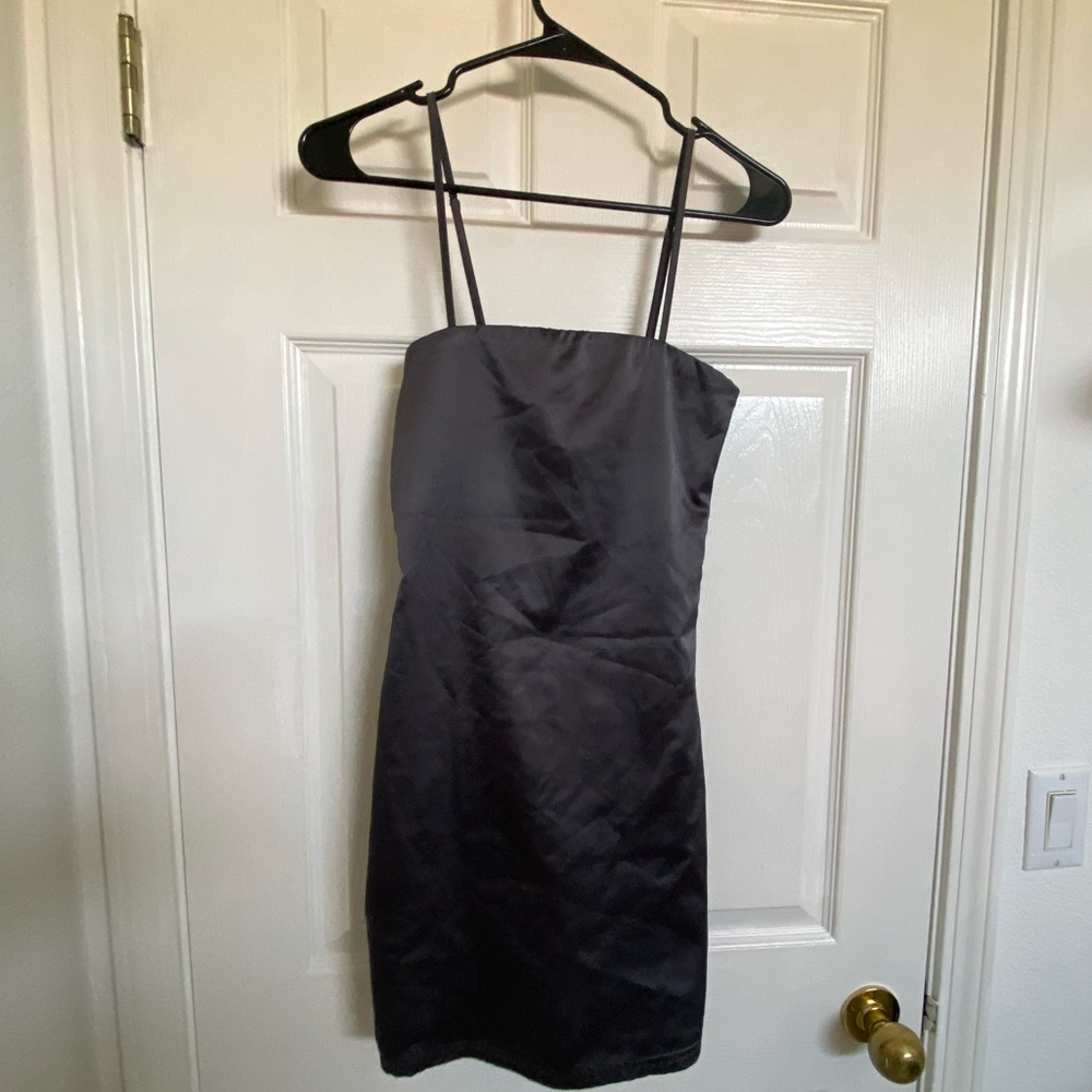 Oh Polly Satin Mini Dress in Charcoal, UK size 8; US size 4